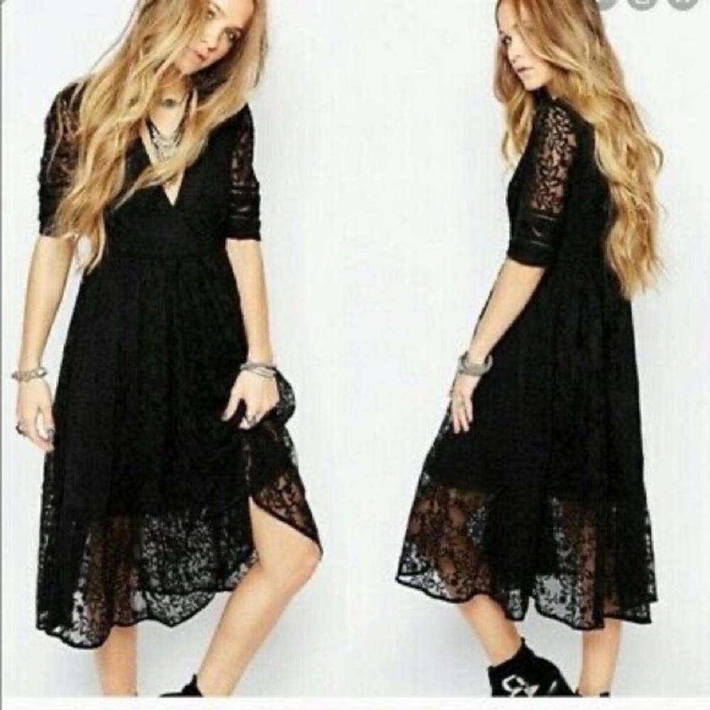 Free People Mountain Laurel Black Midi Dress